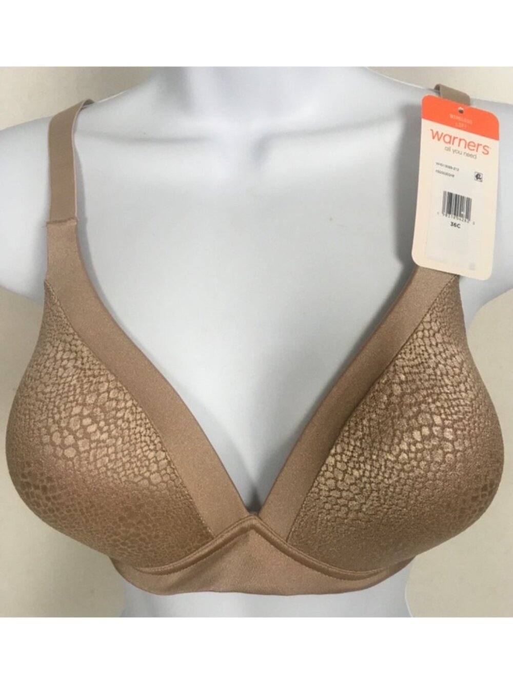 Warners T shirt Bra Size 36C Beige Lined Back Smooth W4013 Wireless New w Tags